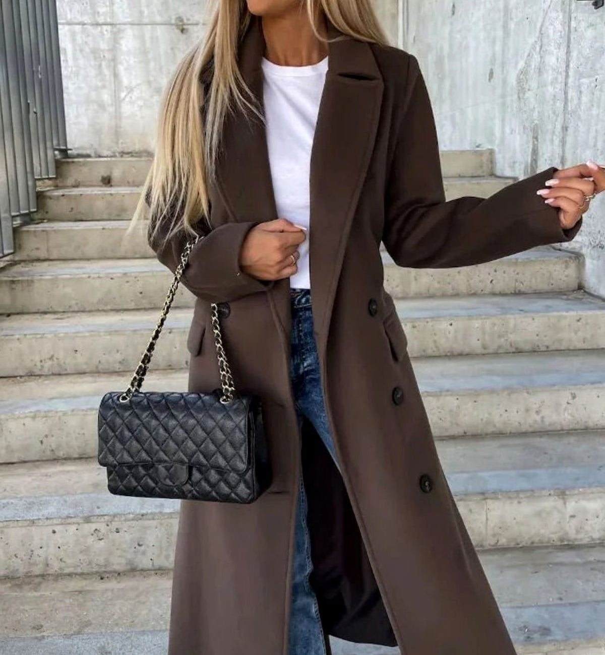Double-Breasted Long Trench Coat Classic Fit for Women | Thirza