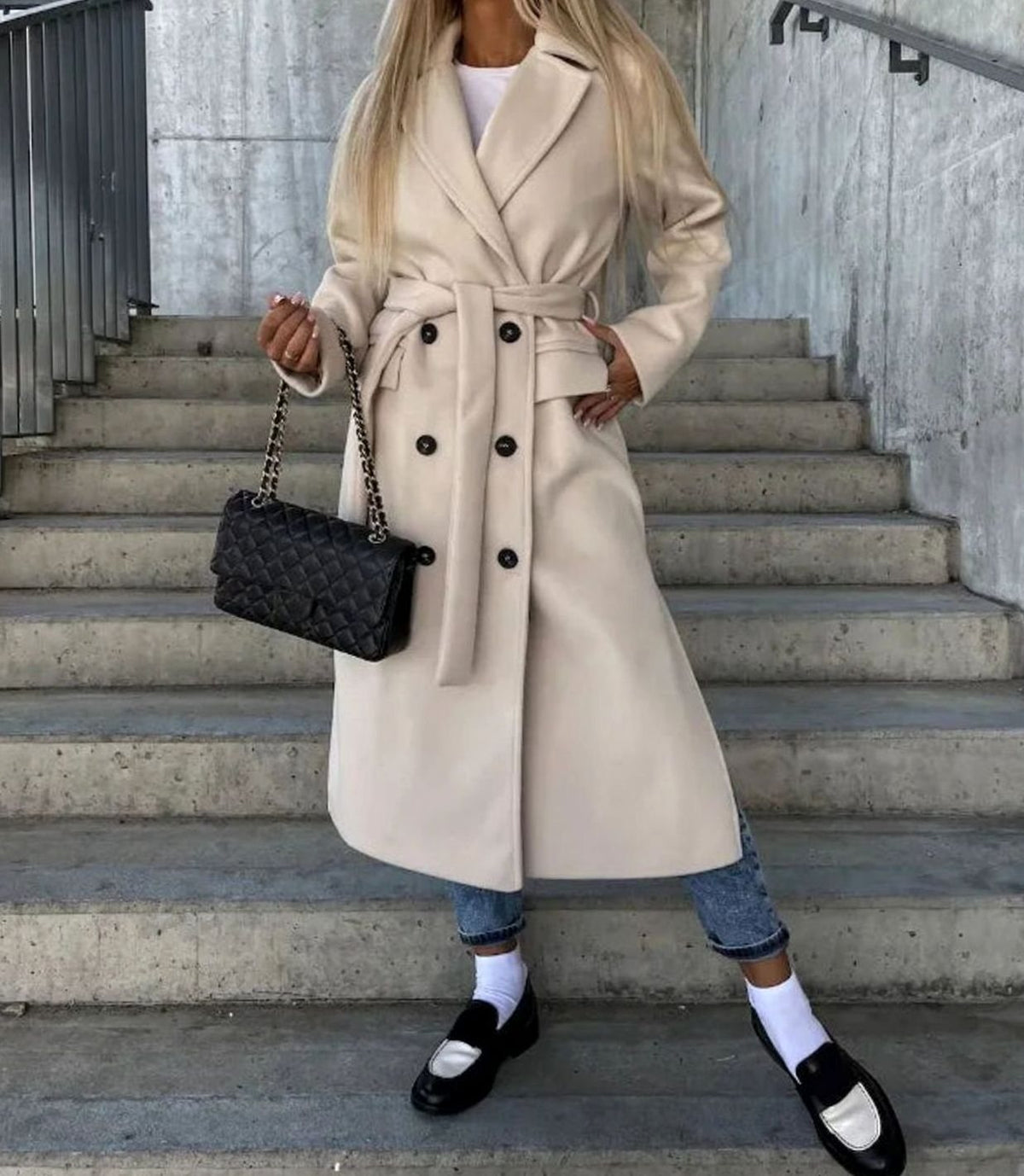 Double-Breasted Long Trench Coat Classic Fit for Women | Thirza