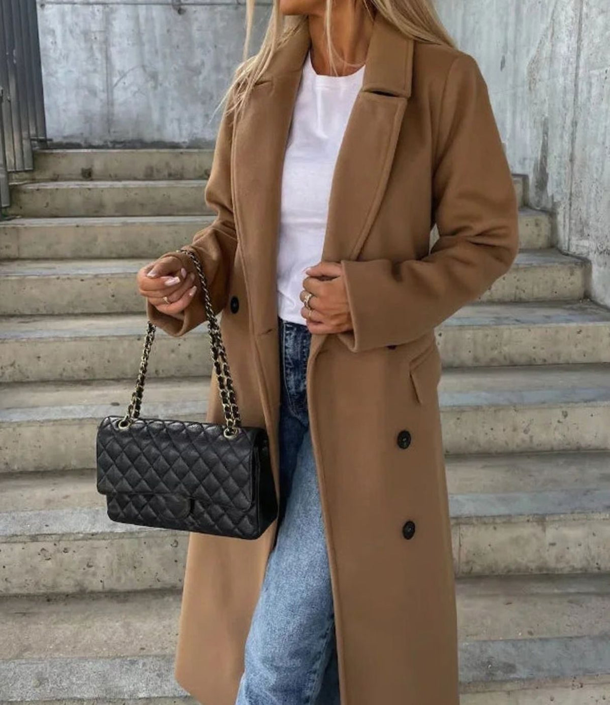 Double-Breasted Long Trench Coat Classic Fit for Women | Thirza