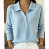 Evelyn | Women's Collared Button-Placket Long-Sleeve Knit Pullover Sweater with Polo-Collar for Everyday