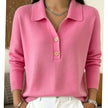 Evelyn | Women's Collared Button-Placket Long-Sleeve Knit Pullover Sweater with Polo-Collar for Everyday