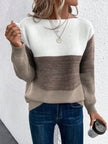 Olivia | Women's Colour Block Relaxed-Fit Long Sleeve Knit Sweater with Round-Neck for Everyday