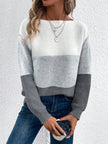 Olivia | Women's Colour Block Relaxed-Fit Long Sleeve Knit Sweater with Round-Neck for Everyday
