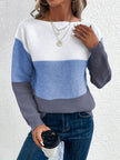 Olivia | Women's Colour Block Relaxed-Fit Long Sleeve Knit Sweater with Round-Neck for Everyday