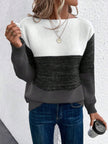 Olivia | Women's Colour Block Relaxed-Fit Long Sleeve Knit Sweater with Round-Neck for Everyday
