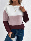 Olivia | Women's Colour Block Relaxed-Fit Long Sleeve Knit Sweater with Round-Neck for Everyday