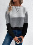 Olivia | Women's Colour Block Relaxed-Fit Long Sleeve Knit Sweater with Round-Neck for Everyday