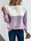 Olivia | Women's Colour Block Relaxed-Fit Long Sleeve Knit Sweater with Round-Neck for Everyday