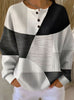 Loes | Women's Colourblock Waffle-Knit Henley Pullover Sweater with Geometric for Everyday