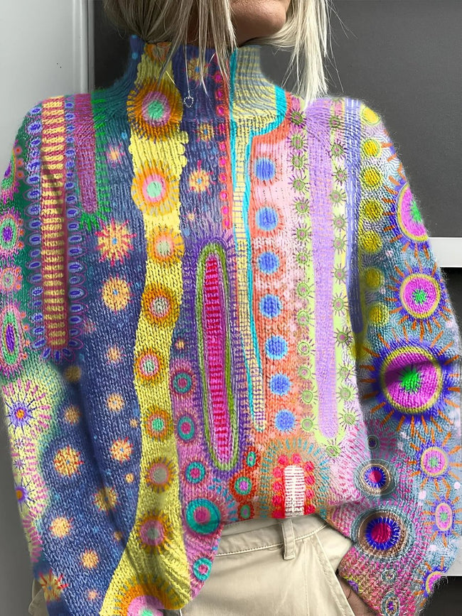 Charlotte | Women's Colourful Abstract Knit Turtleneck Sweater with Chunky for Winter