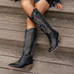 Cowboy Boots Embroidered Knee High Pointed Toe Block Heel Cowgirl Western Boots | Rikke