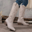 Cowboy Boots Embroidered Knee High Pointed Toe Block Heel Cowgirl Western Boots | Rikke