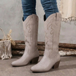 Cowboy Boots Embroidered Knee High Pointed Toe Block Heel Cowgirl Western Boots | Rikke