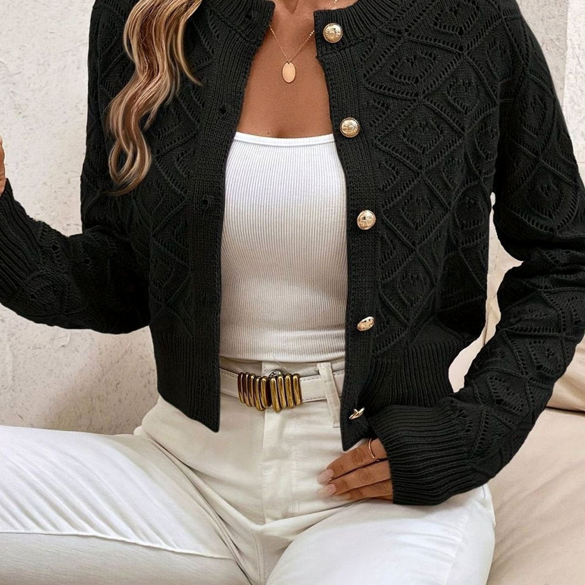 Charlotte | Women's Cropped Ribbed Button-Front Cardigan Knit Sweater with Cozy for Layering