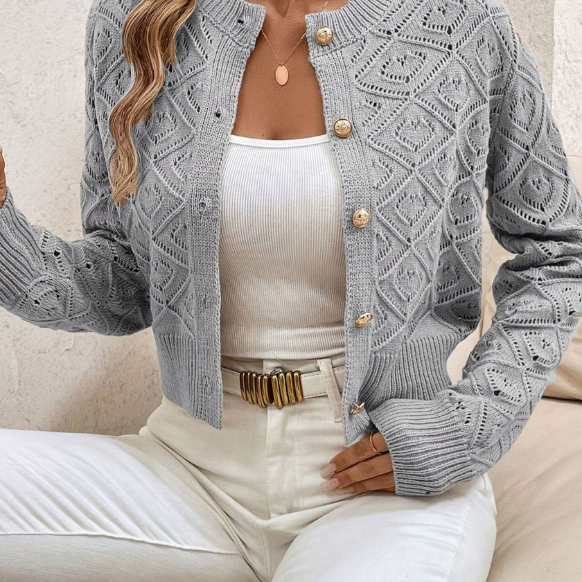 Charlotte | Women's Cropped Ribbed Button-Front Cardigan Knit Sweater with Cozy for Layering