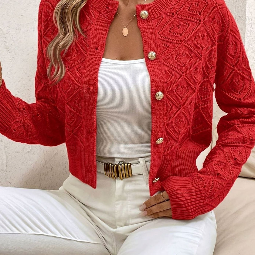 Charlotte | Women's Cropped Ribbed Button-Front Cardigan Knit Sweater with Cozy for Layering