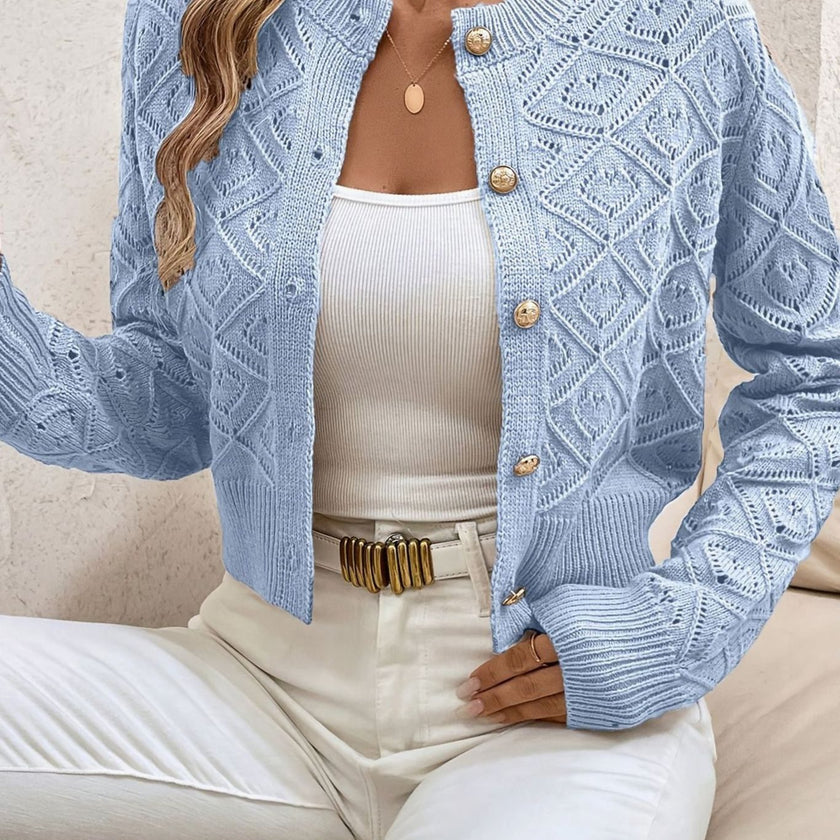Charlotte | Women's Cropped Ribbed Button-Front Cardigan Knit Sweater with Cozy for Layering