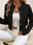 Charlotte | Women's Cropped Ribbed Button-Front Cardigan Knit Sweater with Cozy for Layering