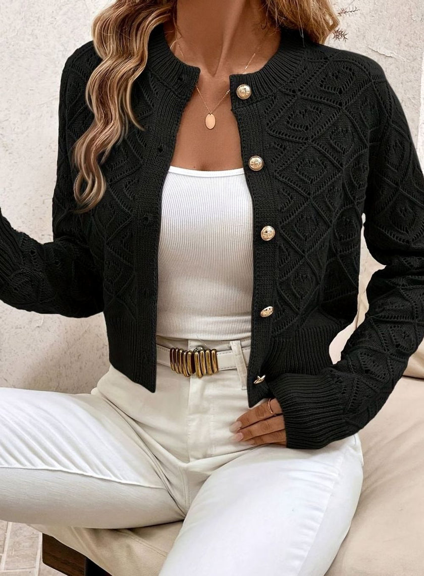 Charlotte | Women's Cropped Ribbed Button-Front Cardigan Knit Sweater with Cozy for Layering