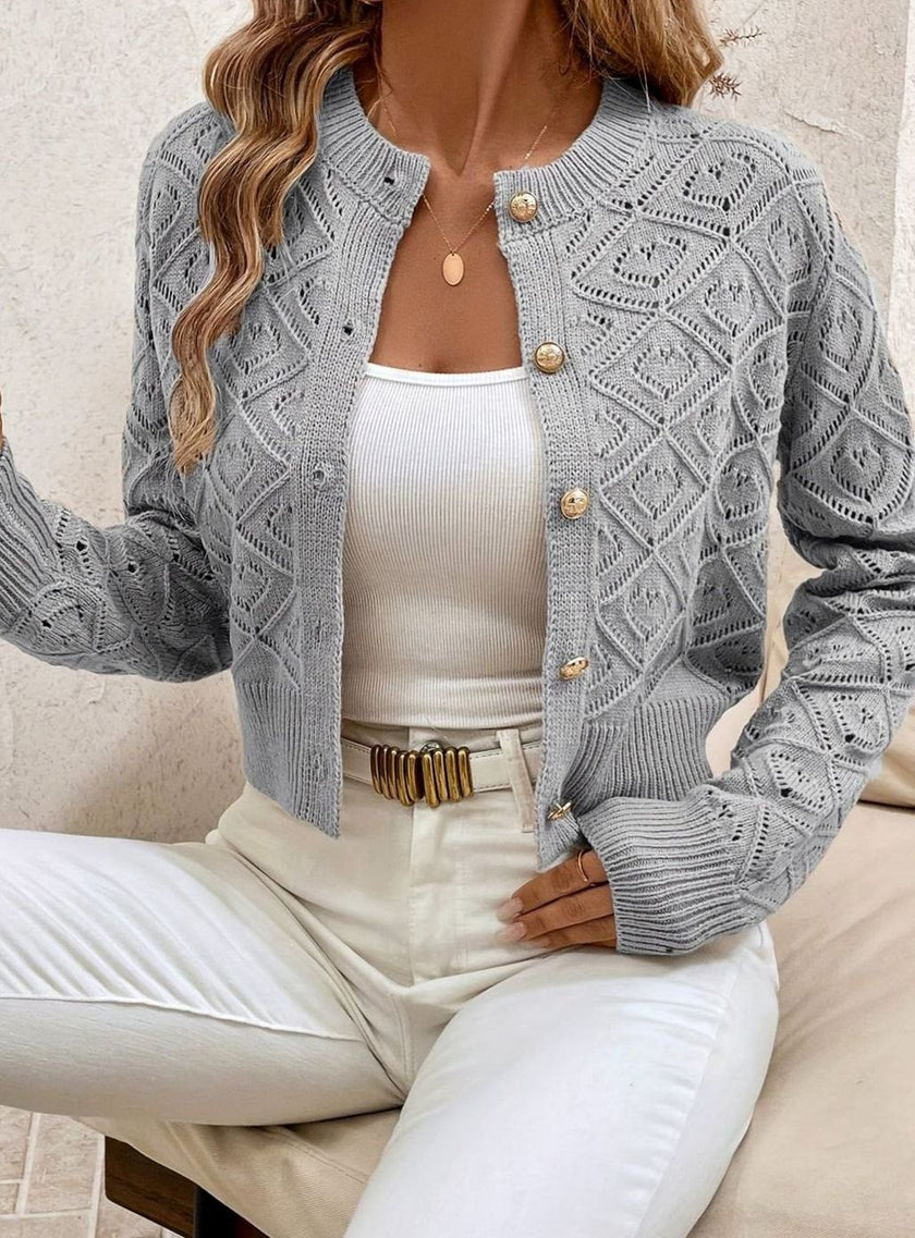 Charlotte | Women's Cropped Ribbed Button-Front Cardigan Knit Sweater with Cozy for Layering