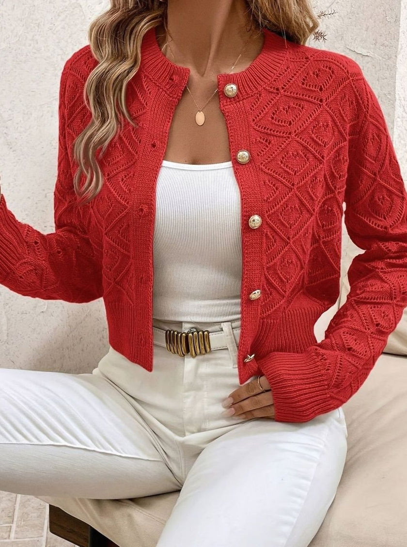 Charlotte | Women's Cropped Ribbed Button-Front Cardigan Knit Sweater with Cozy for Layering