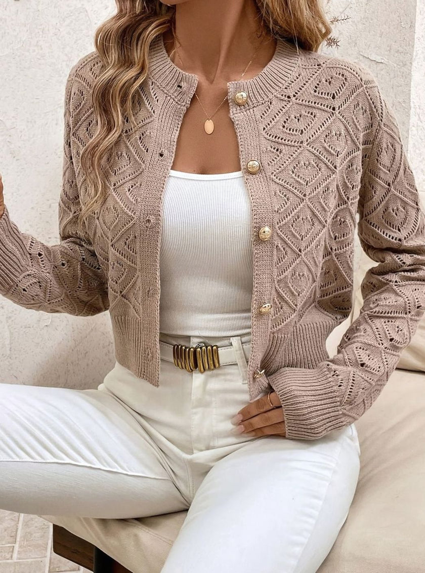 Charlotte | Women's Cropped Ribbed Button-Front Cardigan Knit Sweater with Cozy for Layering
