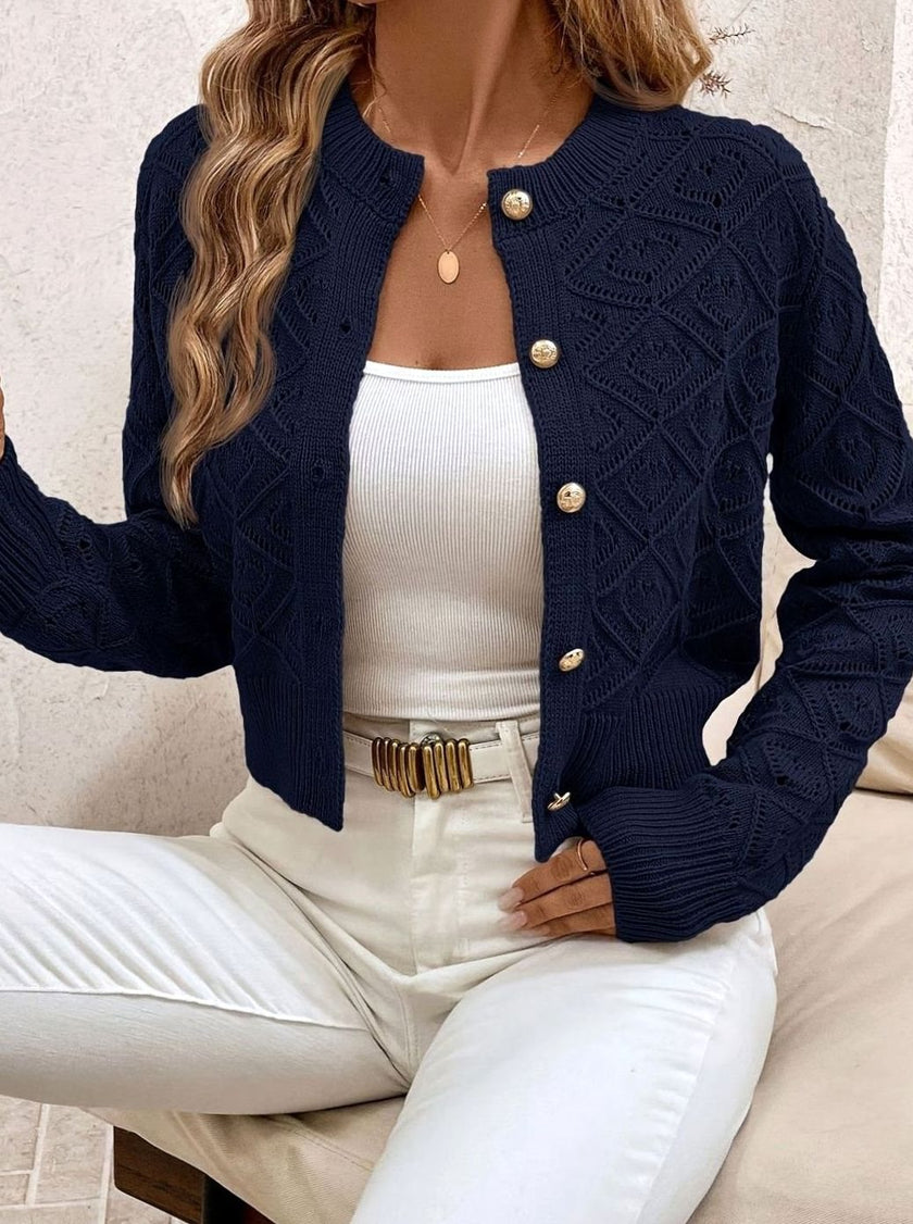 Charlotte | Women's Cropped Ribbed Button-Front Cardigan Knit Sweater with Cozy for Layering