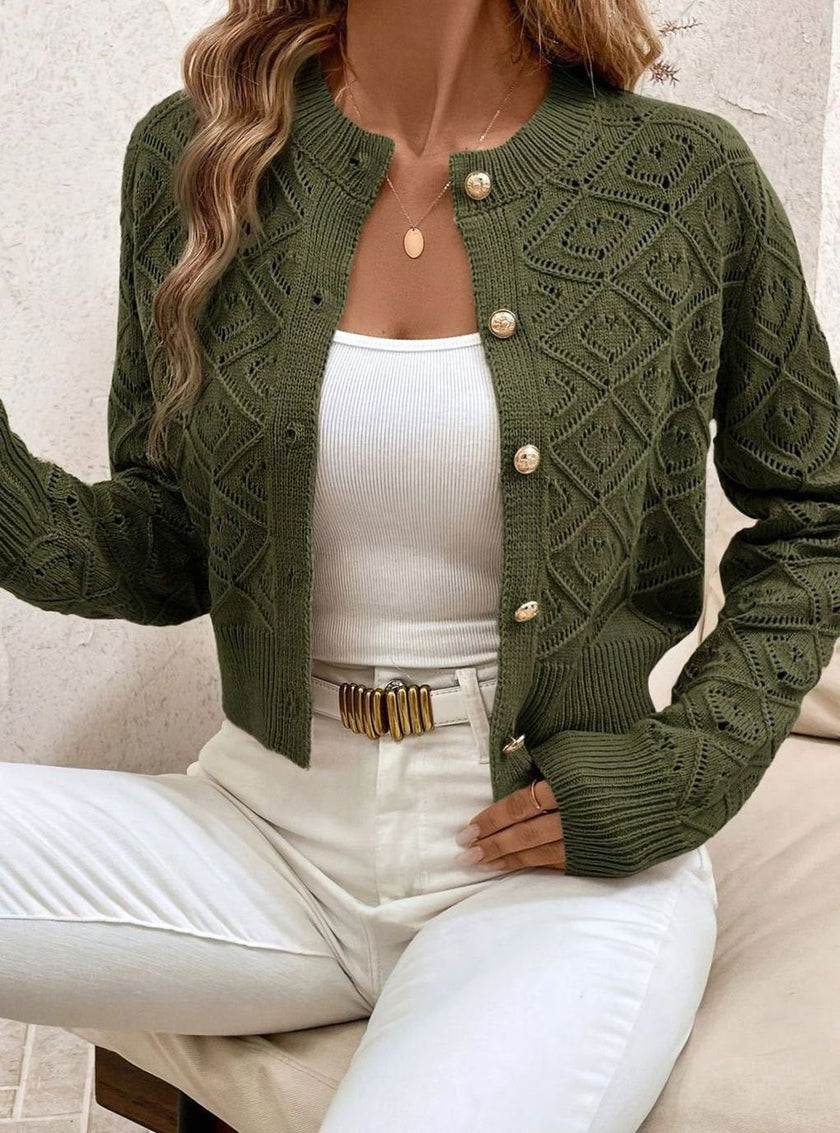 Charlotte | Women's Cropped Ribbed Button-Front Cardigan Knit Sweater with Cozy for Layering