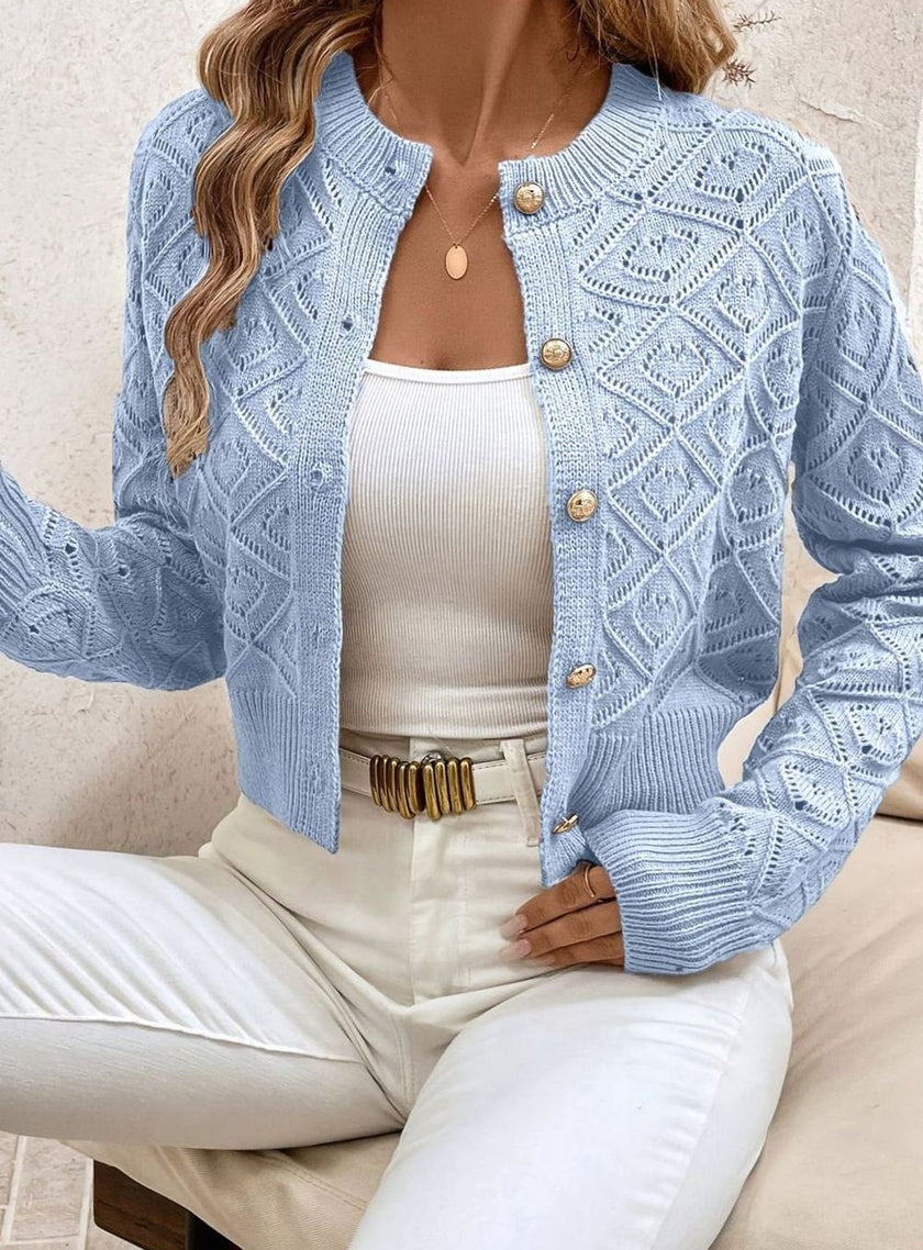 Charlotte | Women's Cropped Ribbed Button-Front Cardigan Knit Sweater with Cozy for Layering
