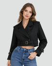 Trench Coat Women Cropped Belted Double-Breasted Jacket