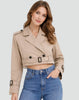 Trench Coat Women Cropped Belted Double-Breasted Jacket