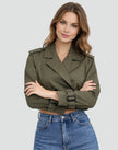 Trench Coat Women Cropped Belted Double-Breasted Jacket