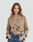 Trench Coat Women Cropped Belted Double-Breasted Jacket