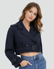 Trench Coat Women Cropped Belted Double-Breasted Jacket