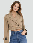 Trench Coat Women Cropped Belted Double-Breasted Jacket