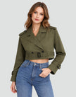 Trench Coat Women Cropped Belted Double-Breasted Jacket