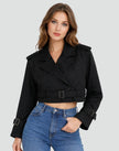 Trench Coat Women Cropped Belted Double-Breasted Jacket