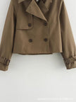 Trench Coat Women Cropped Double-Breasted Buckle Cuff Khaki