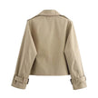 Trench Coat Women Cropped Double-Breasted Buckle Cuff Khaki
