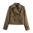 Trench Coat Women Cropped Double-Breasted Buckle Cuff Khaki