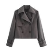 Trench Coat Women Cropped Double-Breasted Buckle Cuff Khaki