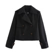 Trench Coat Women Cropped Double-Breasted Buckle Cuff Khaki