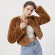 Faux Fur Jacket Women Cropped Cardigan Soft Minimalist Neckline