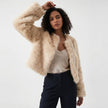 Faux Fur Jacket Women Cropped Cardigan Soft Minimalist Neckline