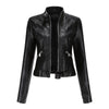 Faux Leather Jacket Women Cropped Stand Collar Moto Biker