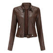 Faux Leather Jacket Women Cropped Stand Collar Moto Biker