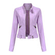Faux Leather Jacket Women Cropped Stand Collar Moto Biker
