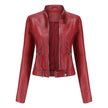 Faux Leather Jacket Women Cropped Stand Collar Moto Biker