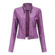 Faux Leather Jacket Women Cropped Stand Collar Moto Biker