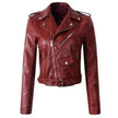 Faux Leather Jacket Women Cropped Moto Belted Biker